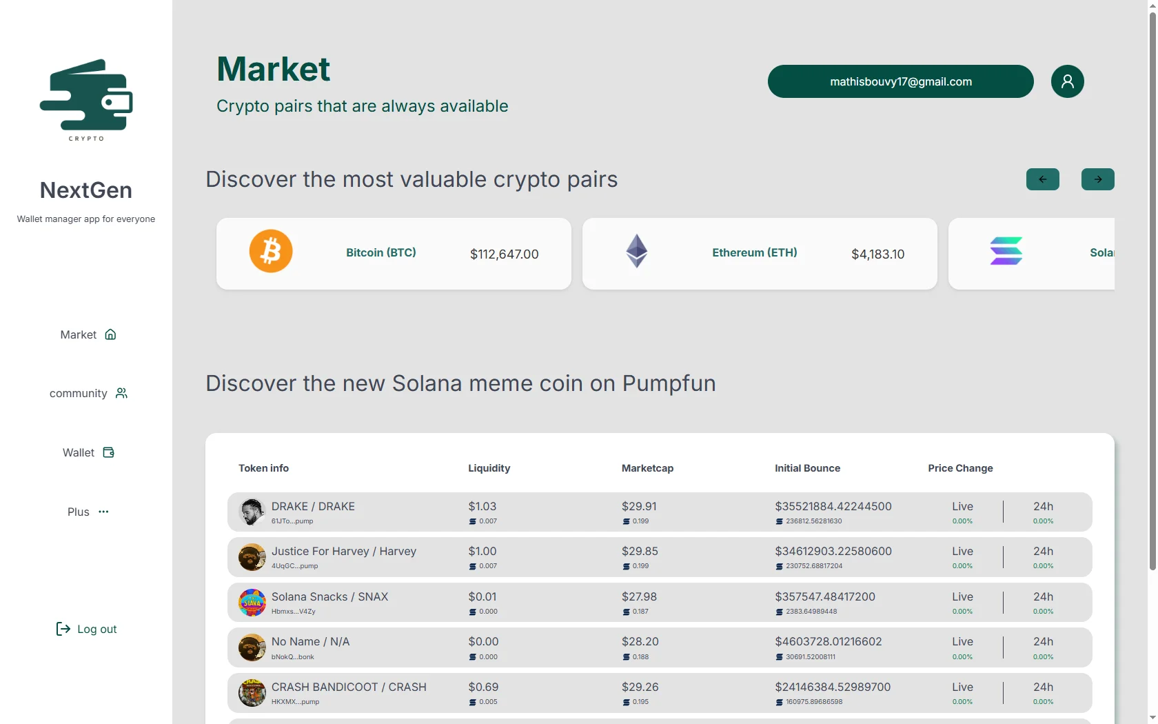 Application web, manager de wallet de cryptomonaies
