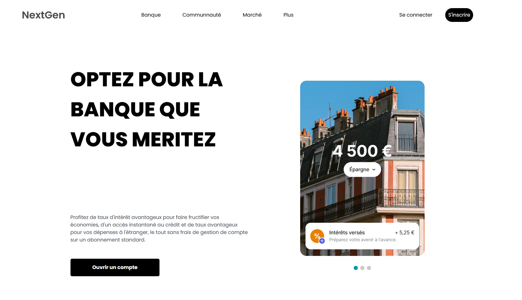 site vitrine pour une néobanque (Nextgen)